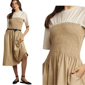 Anthropologie Maeve Lilou Twofer Midi Smocked Dress